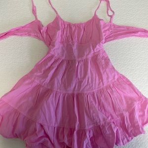 Pink linen mini dress